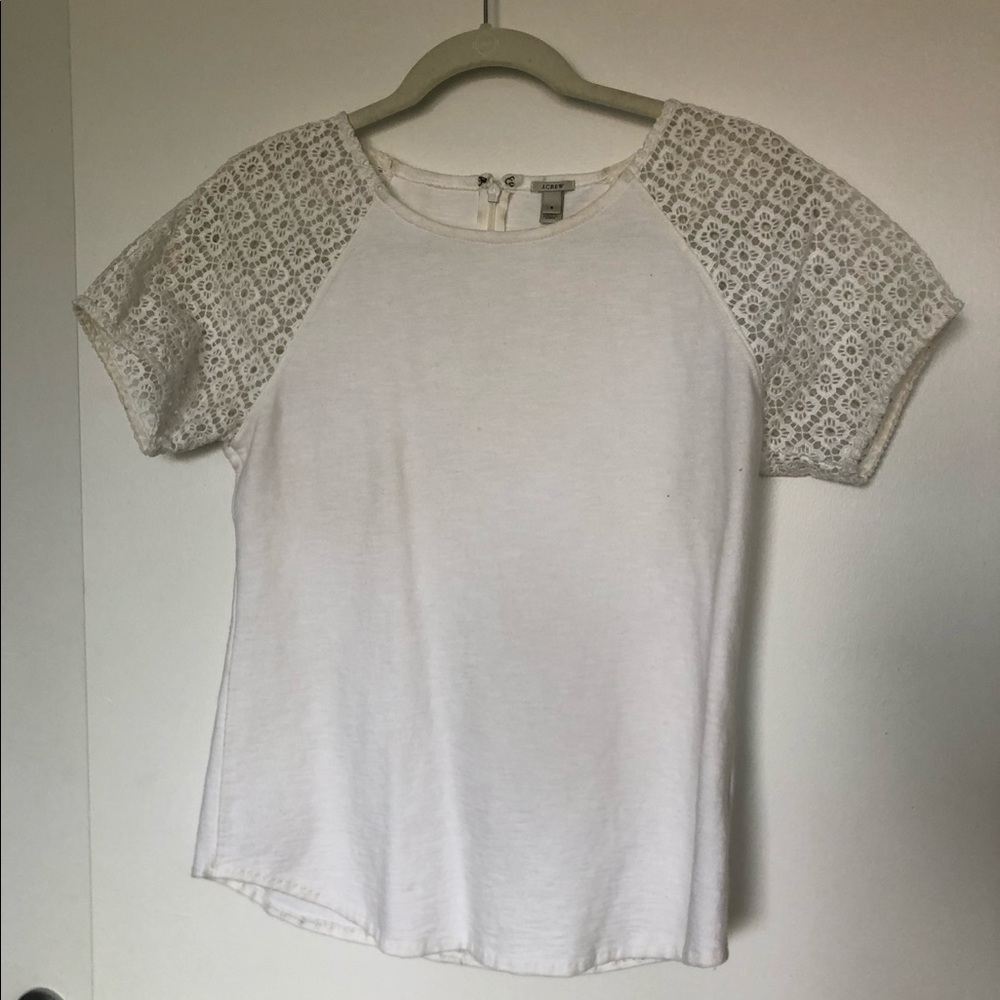 White Jcrew lace-sleeved top